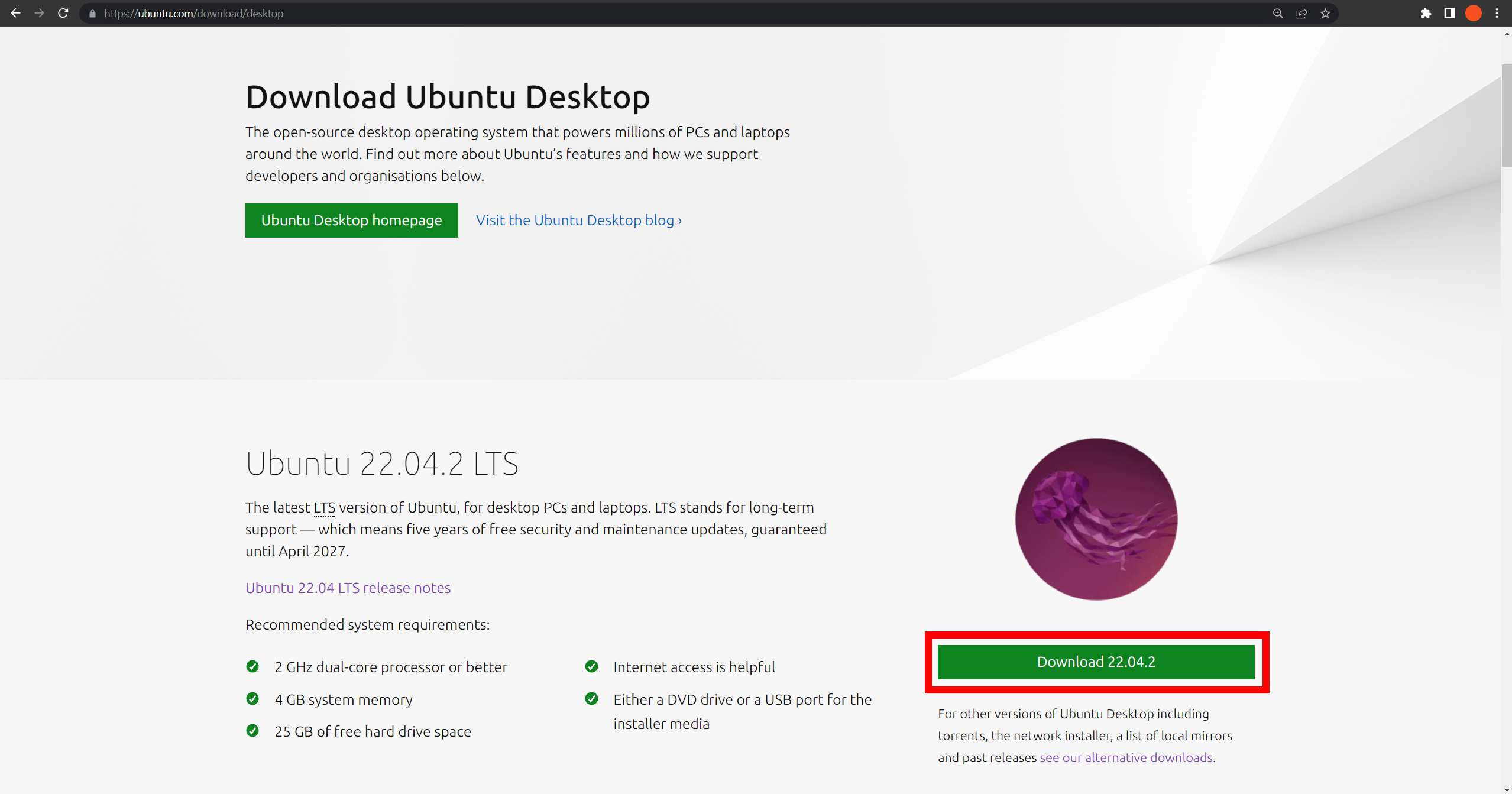 Ubuntu download page