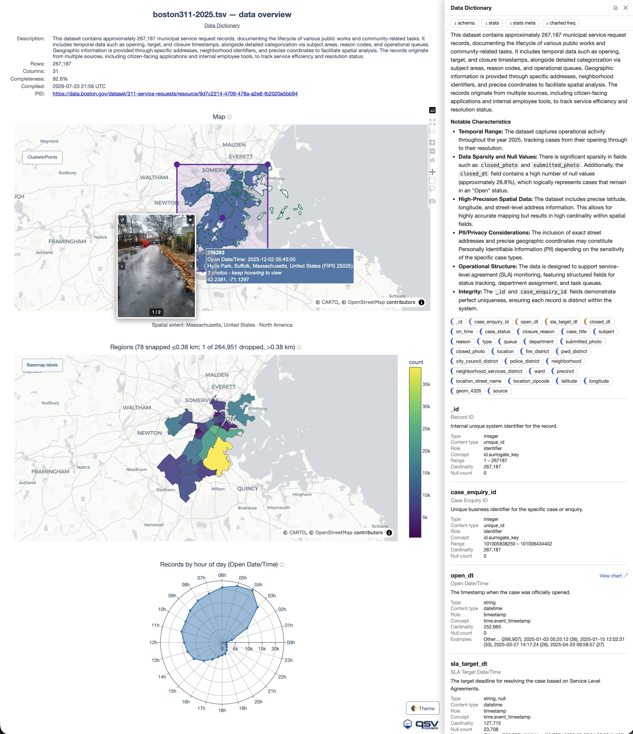 Boston 311 (2025) smart visual data dictionary screenshot